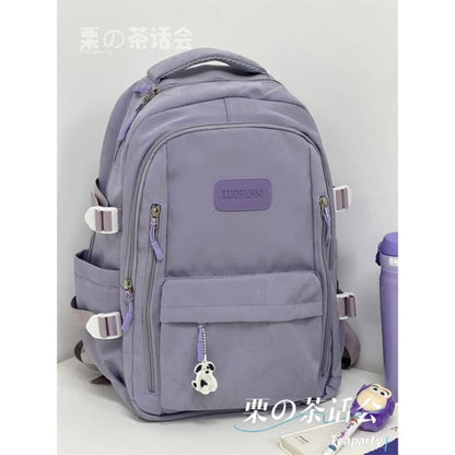 Bear Print Backpack / Bag Charm / Set - Purple / One Size