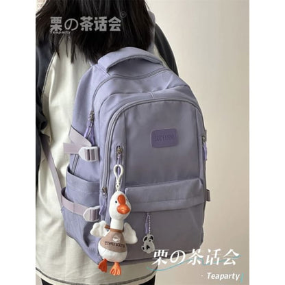 Bear Print Backpack / Bag Charm / Set - With Goose - Purple