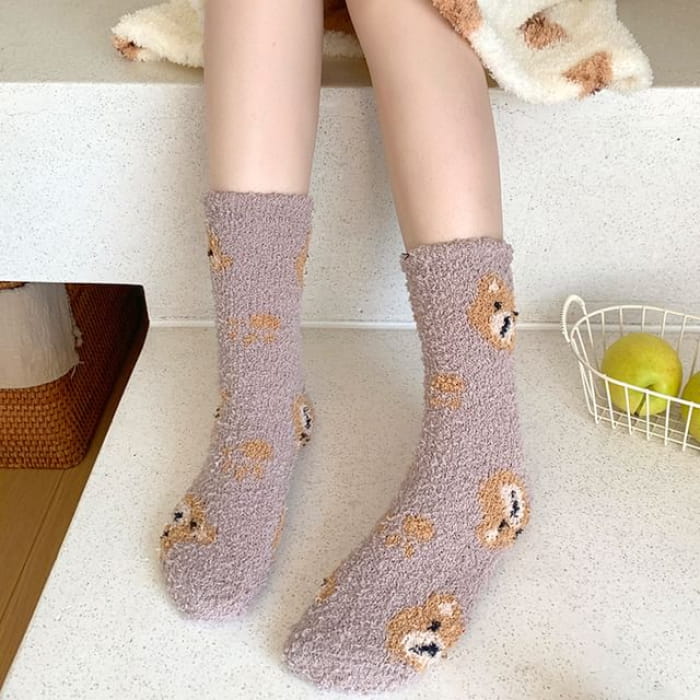 Bear Print Fluffy Socks