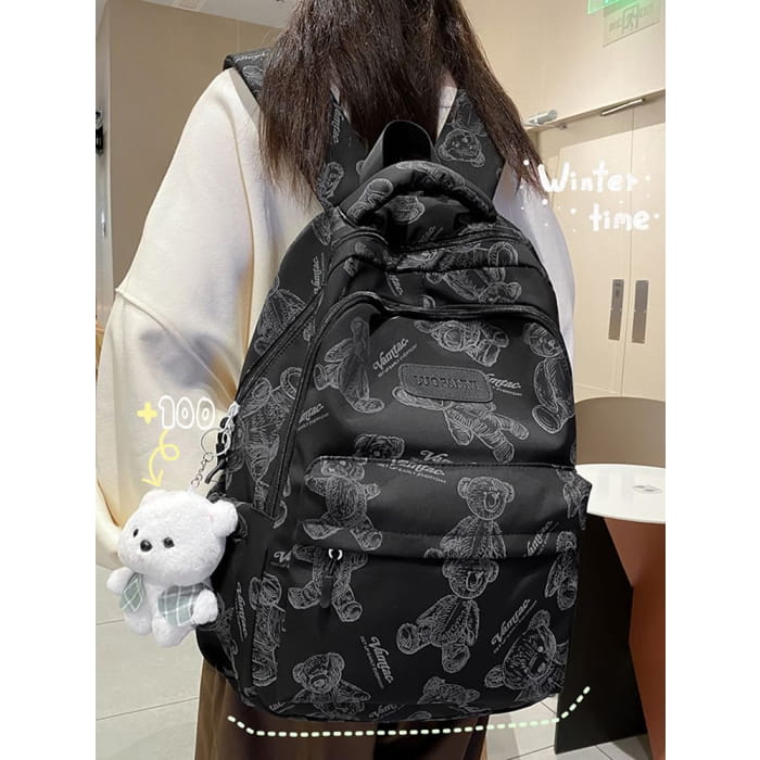 Bear Print Nylon Backpack