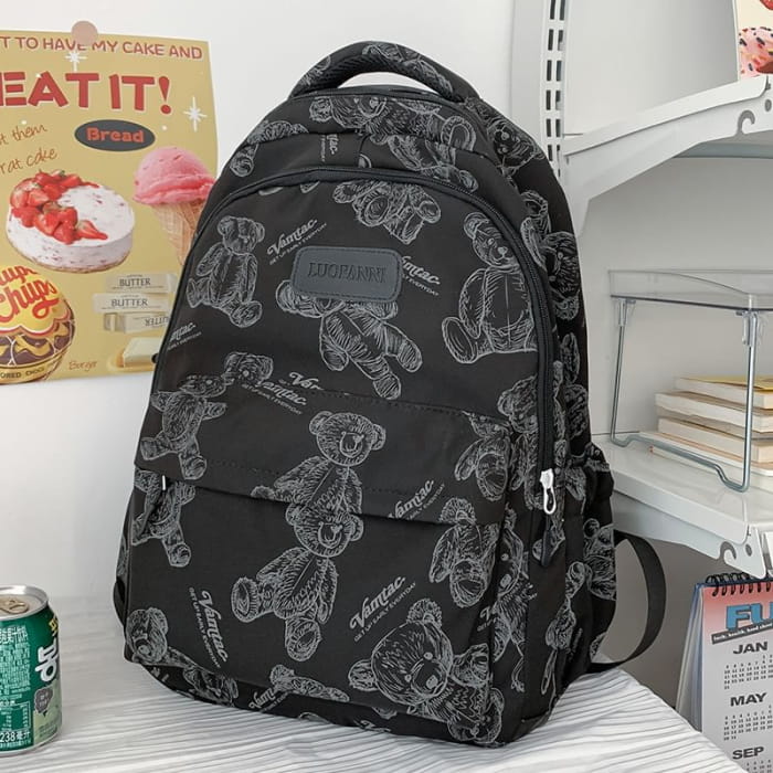 Bear Print Nylon Backpack