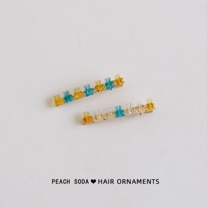 Bear / Rainbow Resin Hair Clip - 2 Pcs - Champagne & Blue