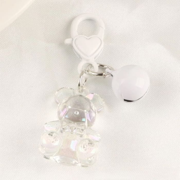 Bell Bear Bag Charm Keyring - Q725-3 - White / One Size