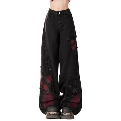 Black and Vermilion Butterfly Jeans