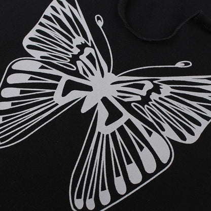 Black Butterfly Crop Tee - Tops