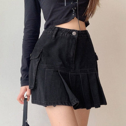 Black Campus Denim Skirt