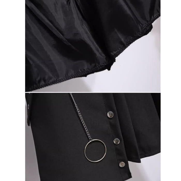 Black Chain Lapel Crop Blazer Irregular Belted Pleated Skirt