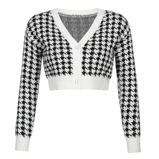 Black Check Crop Cardigan