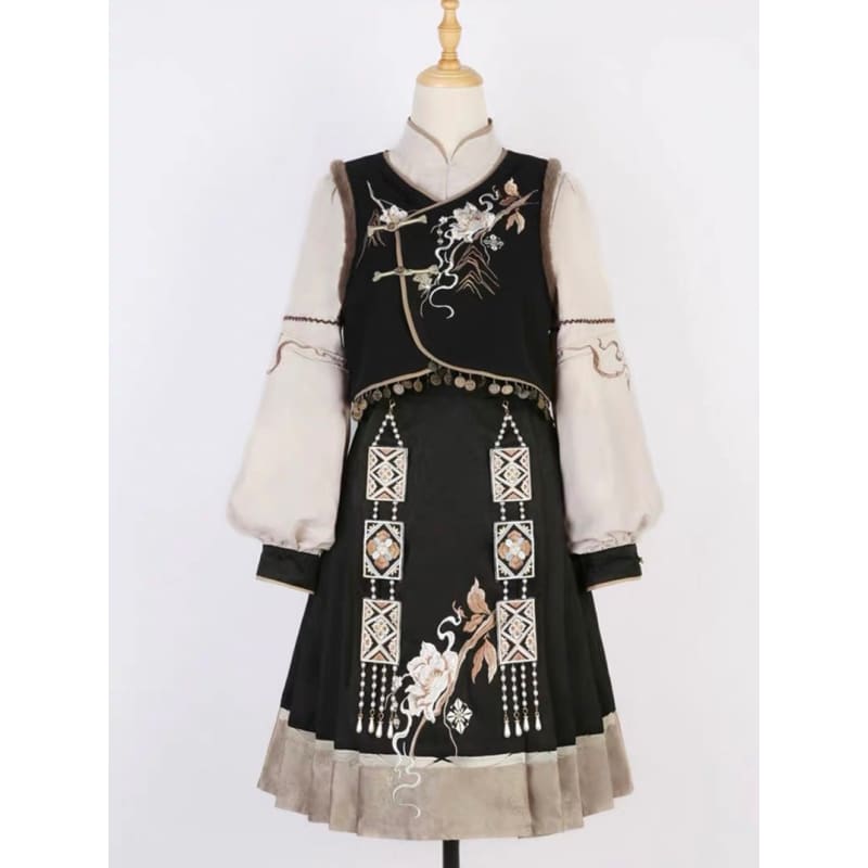 Black Cloud Cheongsam Dress - Modern Hanfu