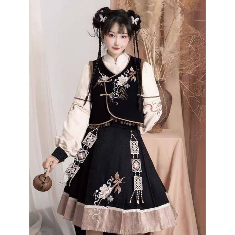 Black Cloud Cheongsam Dress - Modern Hanfu
