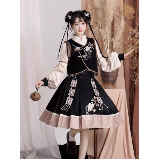 Black Cloud Cheongsam Dress - S - Modern Hanfu