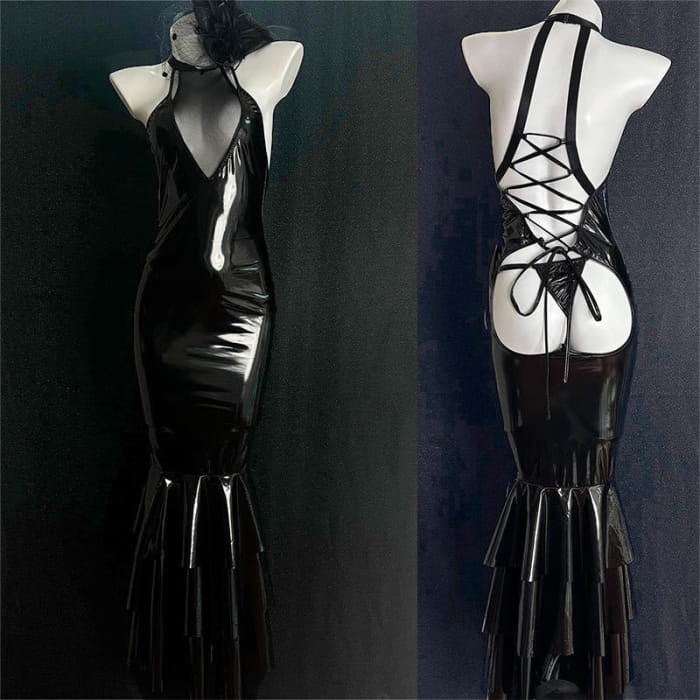 Black Cosplay Mermaid Backless Lingerie Dress - One Size
