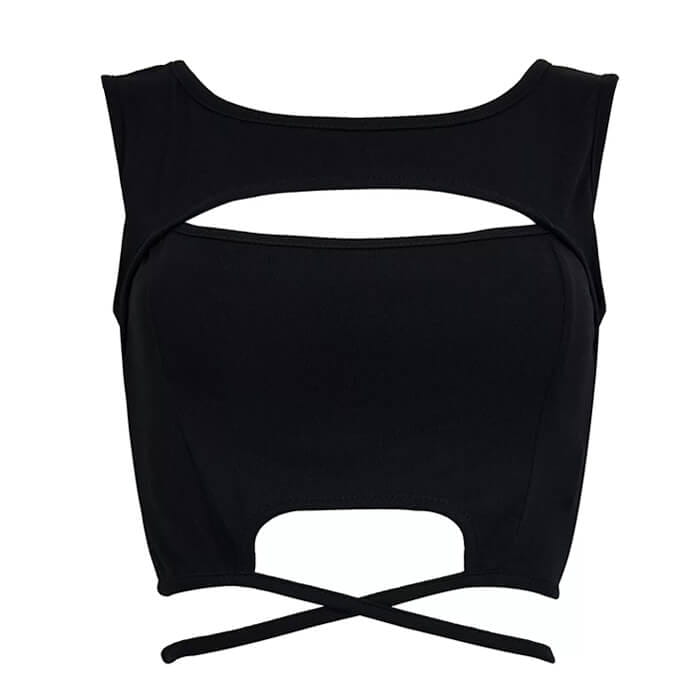 Black Cutout Crop Top - S / Tops