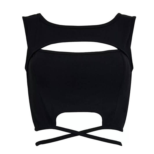 Black Cutout Crop Top - S / Tops