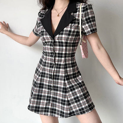 Black Dark Plaid Dress - Dresses