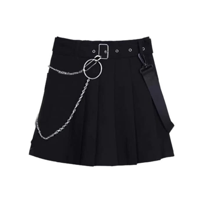 Black Dark Pocket T-Shirt Skirt Set - S