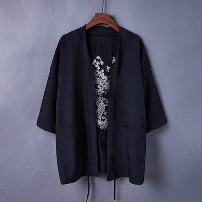 Black Dragon Chinese Embroidery Kimono Outerwear Sun