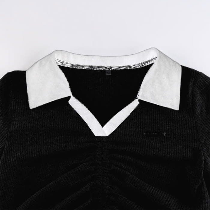 Black Drawstring Crop T-Shirt Irregular Slip Dress Set