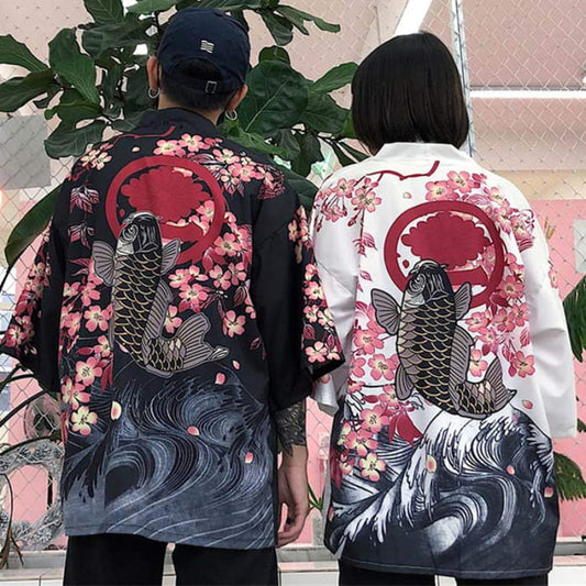 Black Fish Floral Kimono Outerwear Sun Protective