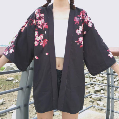 Black Fish Floral Kimono Outerwear Sun Protective