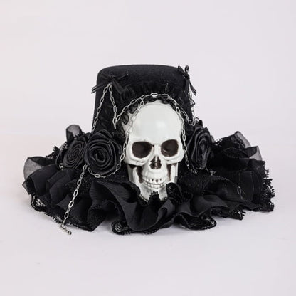 Black Floral Halloween Skeleton Hat - Free Size