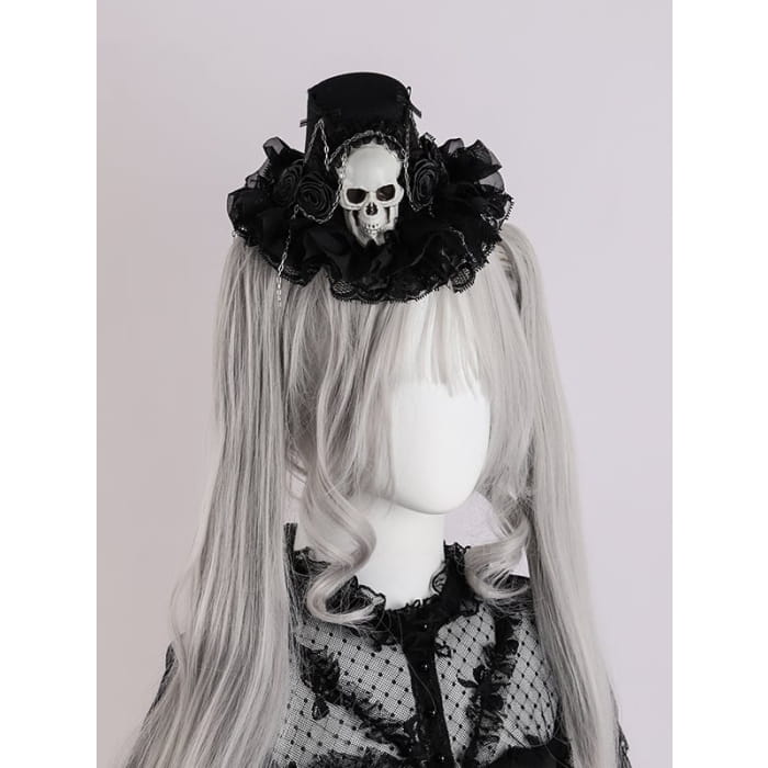 Black Floral Halloween Skeleton Hat - Free Size