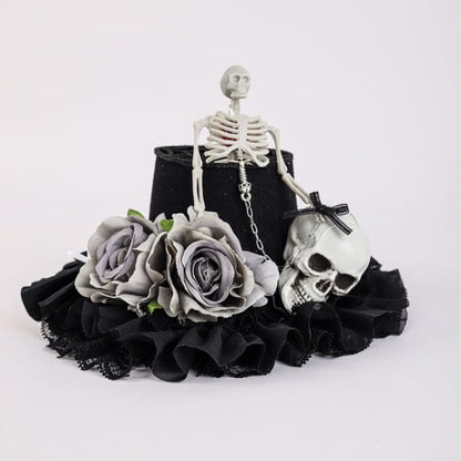 Black Floral Halloween Skeleton Mini Hat - Free Size