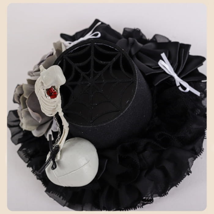 Black Floral Halloween Skeleton Mini Hat - Free Size