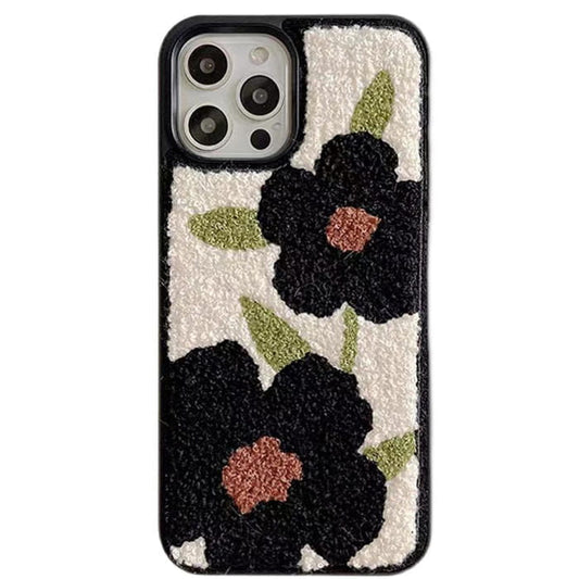 Black Flower Fuzzy iPhone Case - IPhone