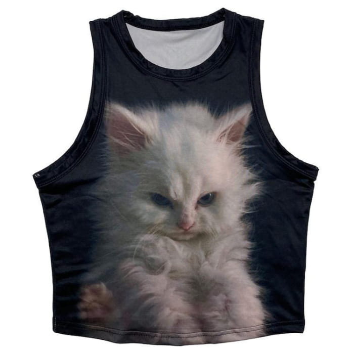 Black Fluffy Kitten Tee - Free Size / Tops