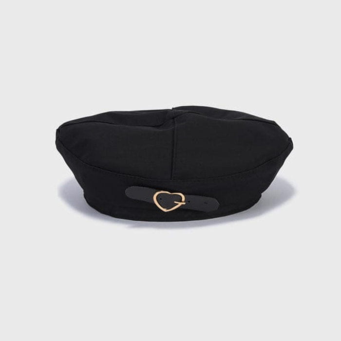 Black Heart Buckle Beret - Standart / Hats