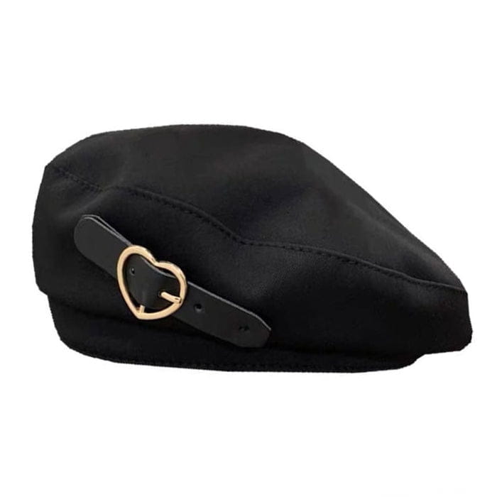 Black Heart Buckle Beret - Standart / Hats