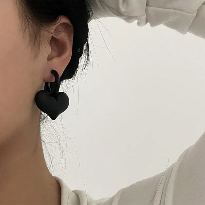 Black Heart Pendant Earrings - earrings