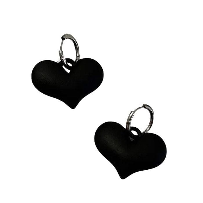 Black Heart Pendant Earrings - Standart / Black/silver