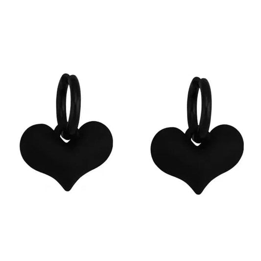 Black Heart Pendant Earrings - Standart / Black - earrings