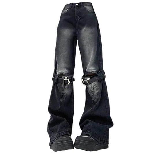 Black Knee Buckle Jeans - S