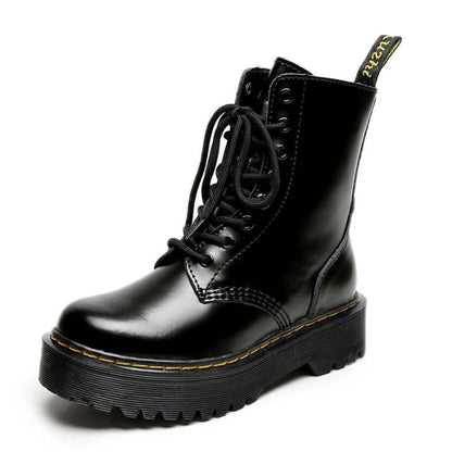 Black Leather Platform Lace Up Martin Boots - Normal / 35