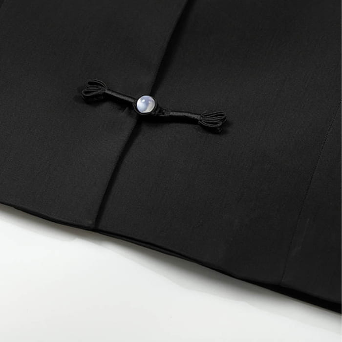 Black Leaves Long Sleeve Shirt Embroideried Pleated Skirt