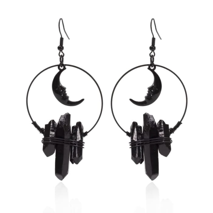 Black Moon Crystal Earrings - Standart / Black - earrings