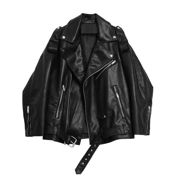 Black Motorcycle Leather Jacket - S / Jackets