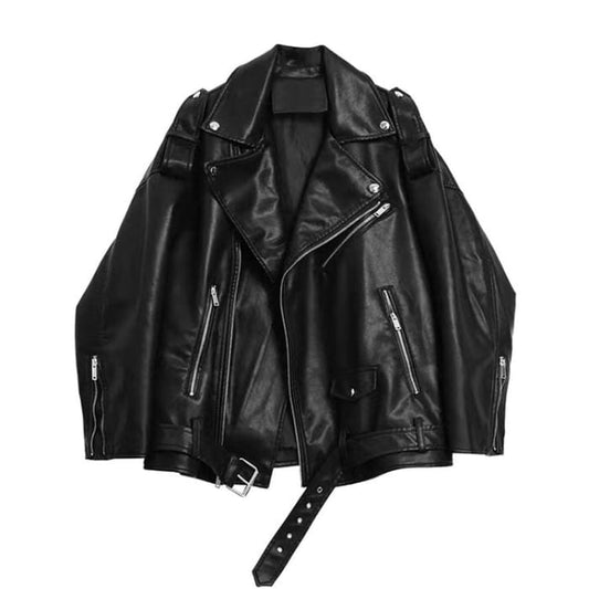 Black Motorcycle Leather Jacket - S / Jackets
