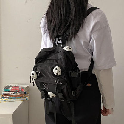 Black Panda Pin Backpack Crossbody Bag