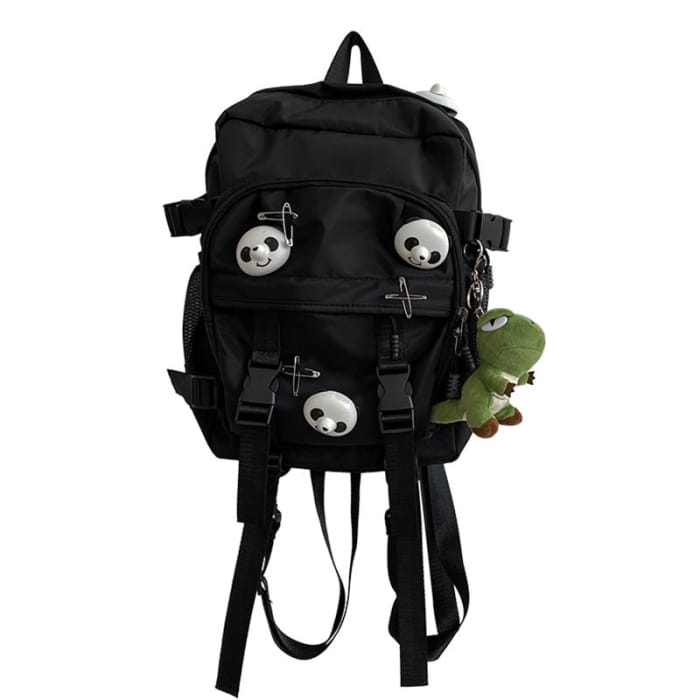 Black Panda Pin Backpack Crossbody Bag