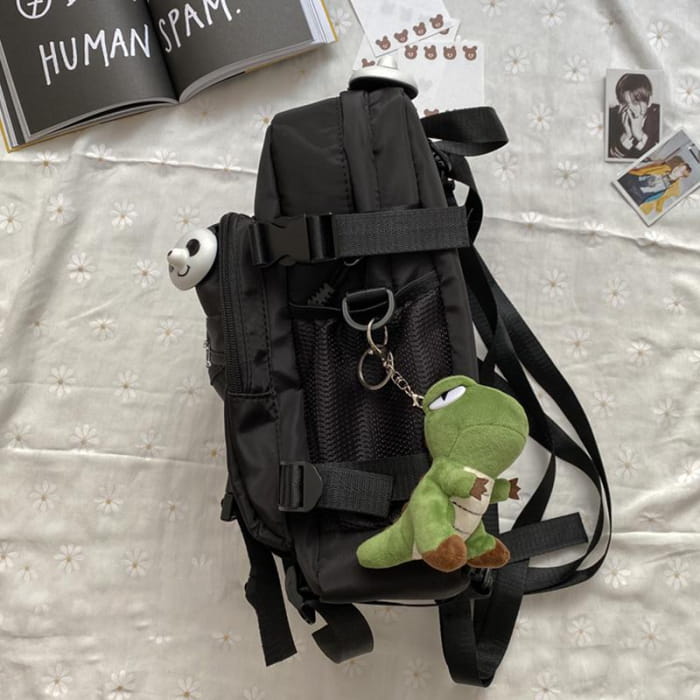 Black Panda Pin Backpack Crossbody Bag