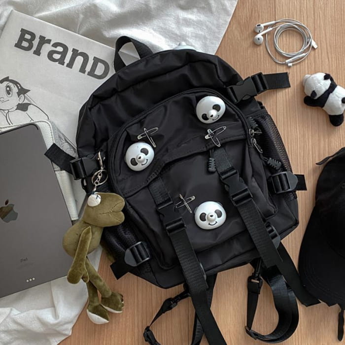 Black Panda Pin Backpack Crossbody Bag - with Frog / S