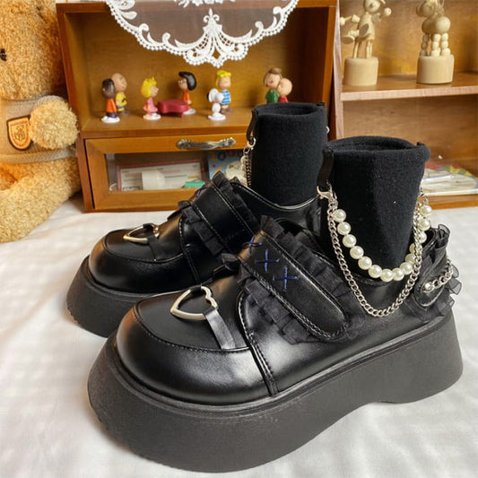 Black Platform Lace Lolita Mary Janes Shoes