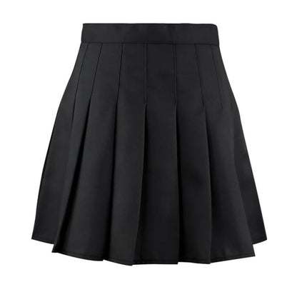 Black Pleated High Waist College Style Mini Skirt - XS