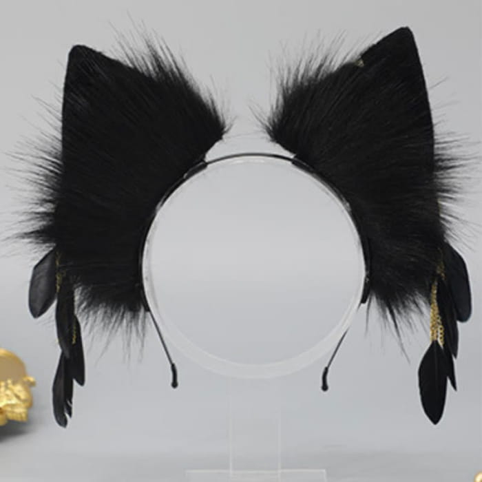 Black Snake Feather Wolf Ears Furry with Chain Headband