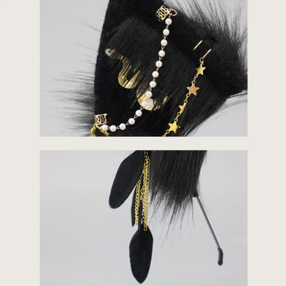 Black Snake Feather Wolf Ears Furry with Chain Headband