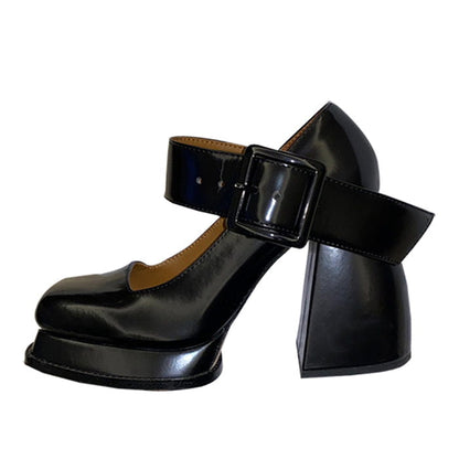 Black Square Mary Jane Heels - Shoes